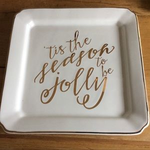 MUDPIE Holiday White Plate with Gold Print